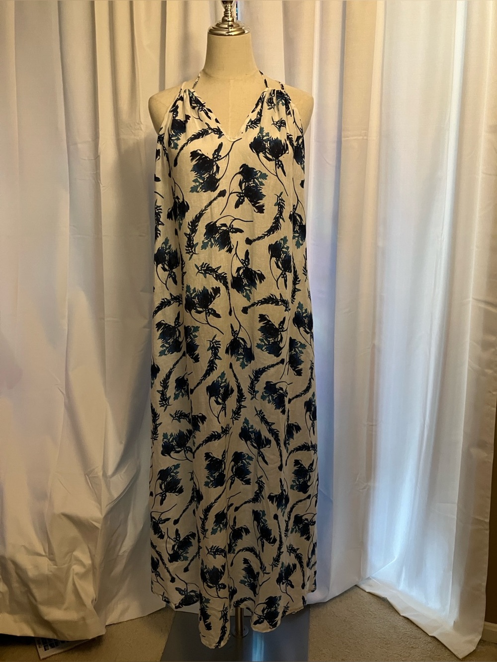 120% Lino Coastal Linen Floral Maxi Dress Size 48/XL